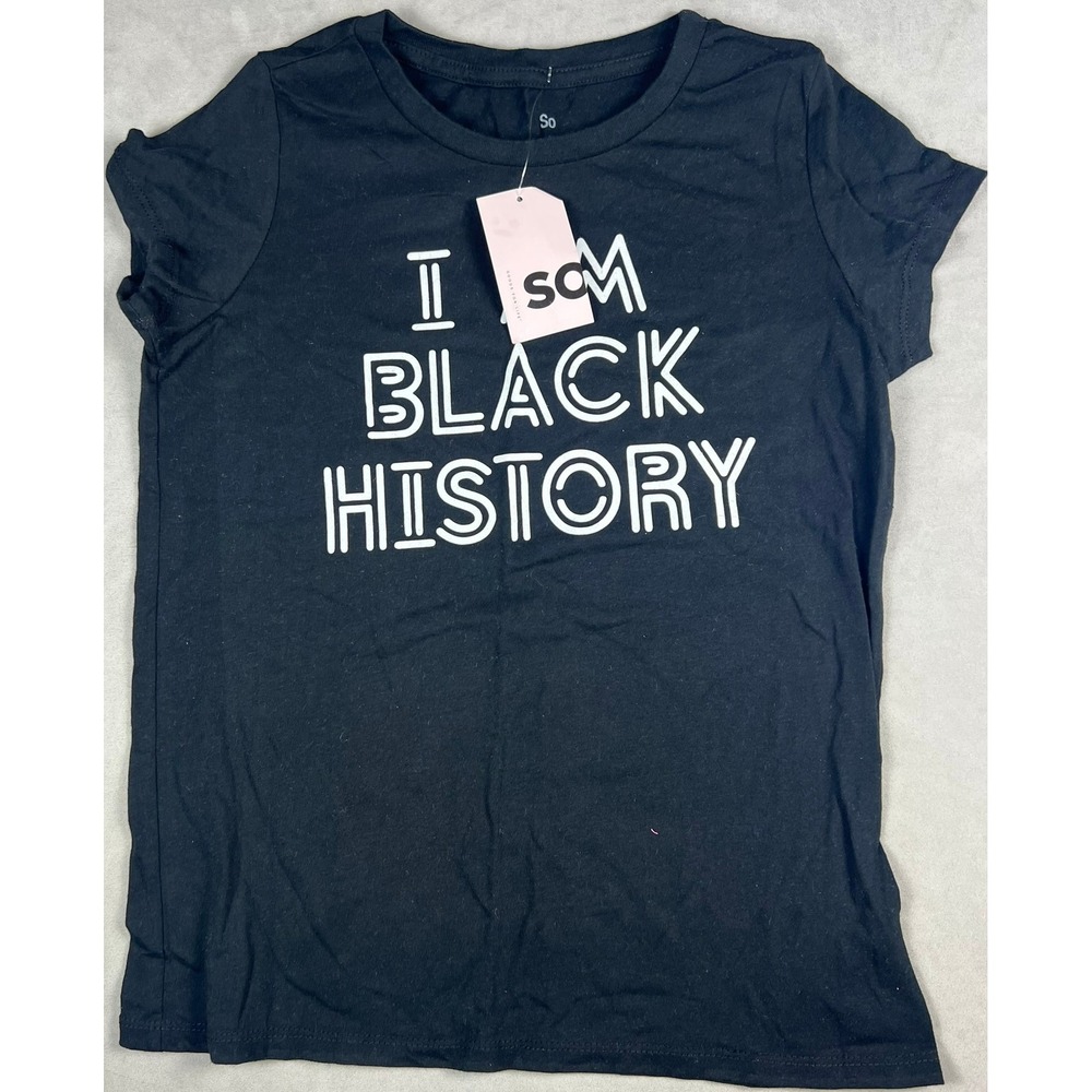 SO I Am Black History Graphic Tee Black Short Sleeve Crewneck‎ Shirt Large NWT